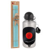 Easter Set, metallic silver aluminum water bottle (500ml) & scented flat Easter candle (30cm) (TURQUOISE)