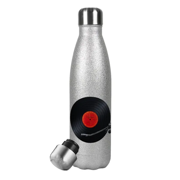 Columbia records bruce springsteen — Metallic Glitter Silver Thermos Flask (Stainless steel), double-walled, 500ml