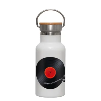 Columbia records bruce springsteen, Metallic thermos (Stainless steel) White with wooden lid (bamboo), double-walled, 350ml