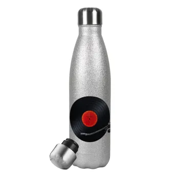 Columbia records bruce springsteen, Metallic Glitter Silver Thermos Flask (Stainless steel), double-walled, 500ml