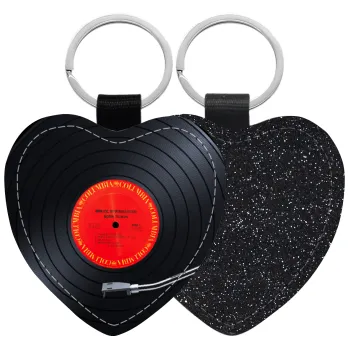Columbia records bruce springsteen, Μπρελόκ PU δερμάτινο glitter καρδιά ΜΑΥΡΟ