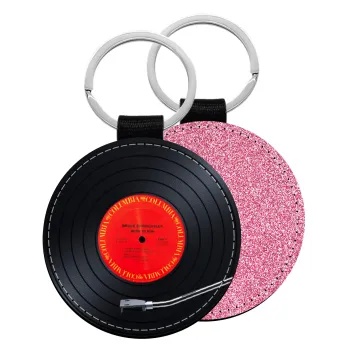 Columbia records bruce springsteen, Μπρελόκ Δερματίνη, στρογγυλό ΡΟΖ (5cm)