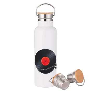 Columbia records bruce springsteen, Stainless steel White with wooden lid (bamboo), double wall, 750ml
