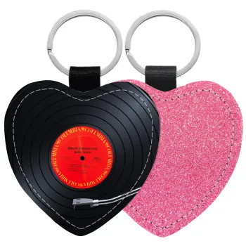 Columbia records bruce springsteen, Μπρελόκ PU δερμάτινο glitter καρδιά ΡΟΖ