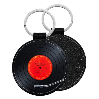 Columbia records bruce springsteen, Μπρελόκ Δερματίνη, στρογγυλό ΜΑΥΡΟ (5cm)