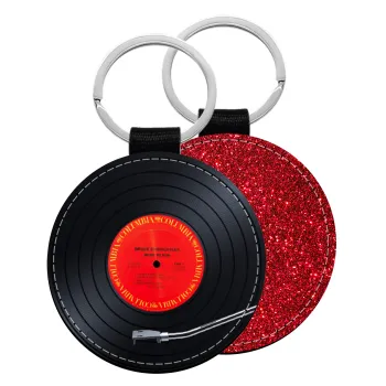 Columbia records bruce springsteen, Μπρελόκ Δερματίνη, στρογγυλό ΚΟΚΚΙΝΟ (5cm)