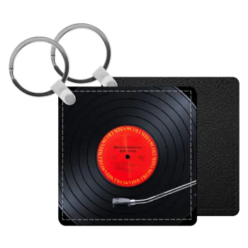 Columbia records bruce springsteen, Μπρελόκ Δερματίνη, τετράγωνο ΜΑΥΡΟ (5x5cm)