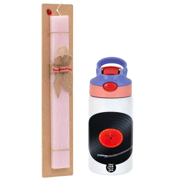 Columbia records bruce springsteen, Easter Set, Children's thermal stainless steel water bottle with safety straw, pink/purple (350ml) & Easter scented flat candle (30cm) (PINK)