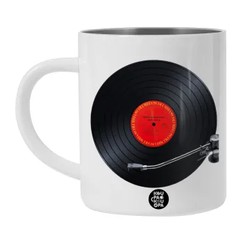 Columbia records bruce springsteen, Λευκή Ανοξείδωτη Μεταλλική Κούπα 450ml - Διπλού Τοιχώματος 