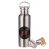 Μεταλλικό παγούρι θερμός (Stainless steel) Ασημένιο με ξύλινο καπακι (bamboo), διπλού τοιχώματος, 750ml