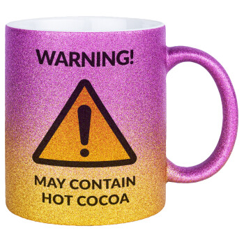 WARNING MAY CONTAIN HOT COCOA MUG PADDINGTON, Κούπα Χρυσή/Ροζ Glitter, κεραμική, 330ml