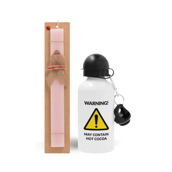 WARNING MAY CONTAIN HOT COCOA MUG PADDINGTON, Πασχαλινό Σετ, παγούρι μεταλλικό αλουμινίου (500ml) & πασχαλινή λαμπάδα αρωματική πλακέ (30cm) (ΡΟΖ)