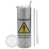 Tumbler stainless steel Silver 600ml, with metal straw & cleaning brush