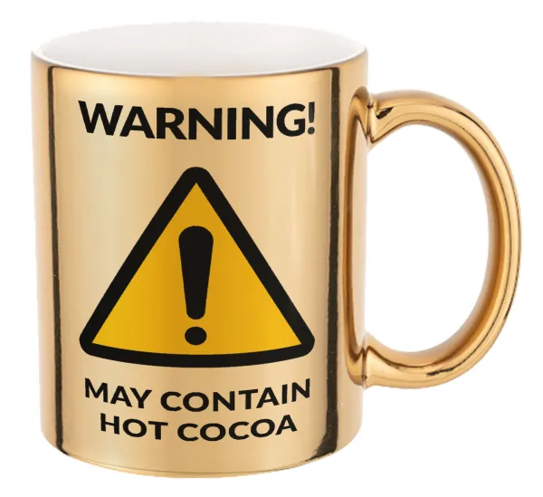 WARNING MAY CONTAIN HOT COCOA MUG PADDINGTON — Mug ceramic, gold mirror, 330ml