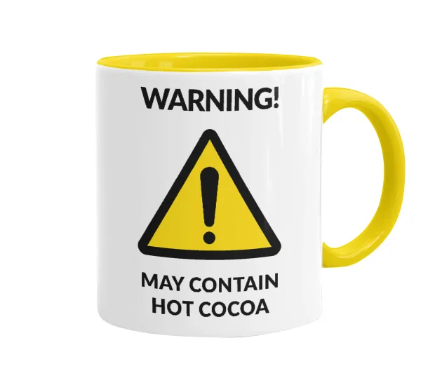 WARNING MAY CONTAIN HOT COCOA MUG PADDINGTON — Mug colored yellow, ceramic, 330ml