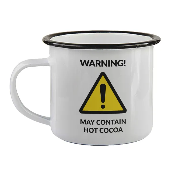 WARNING MAY CONTAIN HOT COCOA MUG PADDINGTON — Enamel mug with black rim, 360ml