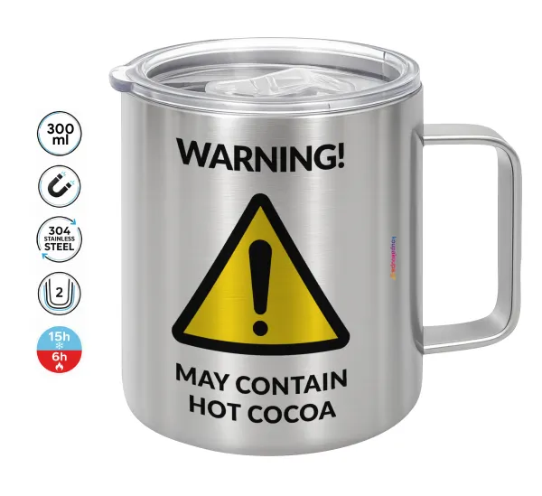 WARNING MAY CONTAIN HOT COCOA MUG PADDINGTON — Double-walled stainless steel mug 300ml with temperature-retaining lid