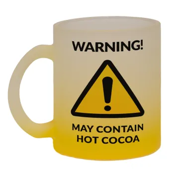 WARNING MAY CONTAIN HOT COCOA MUG PADDINGTON, Κούπα γυάλινη δίχρωμη με βάση το κίτρινο ματ, 330ml