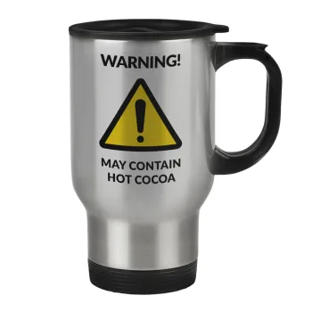 WARNING MAY CONTAIN HOT COCOA MUG PADDINGTON, Κούπα ταξιδιού ανοξείδωτη με καπάκι, διπλού τοιχώματος (θερμό) 450ml
