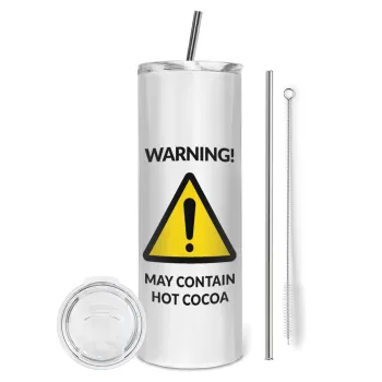 WARNING MAY CONTAIN HOT COCOA MUG PADDINGTON, Tumbler ποτήρι θερμό από ανοξείδωτο ατσάλι 600ml, με μεταλλικό καλαμάκι & βούρτσα καθαρισμού