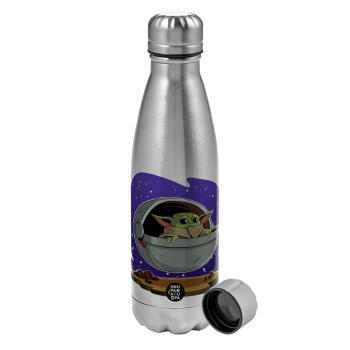 Baby Yoda mandalorian, Metallic water bottle, stainless steel, 750ml