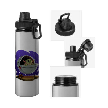 Baby Yoda mandalorian, Metallic water bottle with safety cap, 850ml aluminum