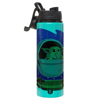 Baby Yoda mandalorian, Metallic water bottle with safety lid, 850ml aluminum