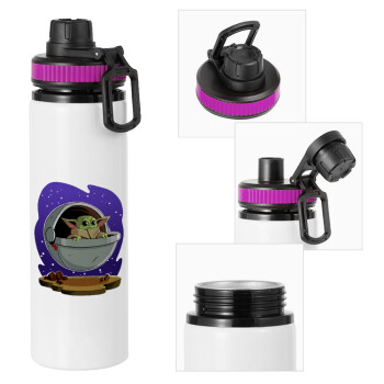 Baby Yoda mandalorian, Metallic water bottle with safety lid, 850ml aluminum