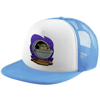 Baby Yoda mandalorian, Καπέλο Soft Trucker με Δίχτυ Γαλάζιο/Λευκό