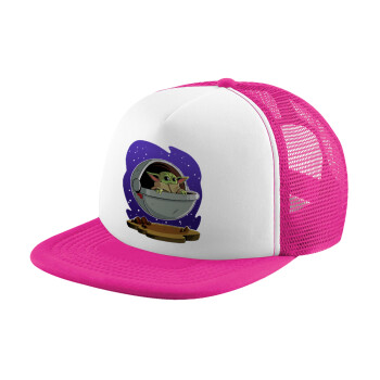 Baby Yoda mandalorian, Καπέλο Ενηλίκων Soft Trucker με Δίχτυ Pink/White (POLYESTER, ΕΝΗΛΙΚΩΝ, UNISEX, ONE SIZE)