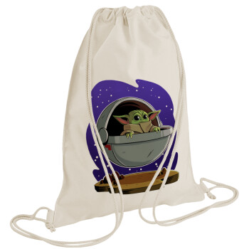 Baby Yoda mandalorian, Τσάντα πλάτης πουγκί GYMBAG natural (28x40cm)