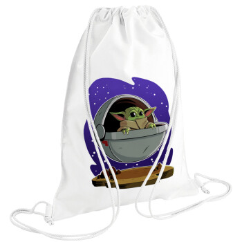 Baby Yoda mandalorian, Τσάντα πλάτης πουγκί GYMBAG λευκή (28x40cm)