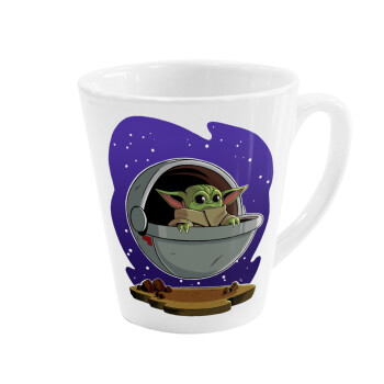 Baby Yoda mandalorian, Κούπα κωνική Latte Λευκή, κεραμική, 300ml