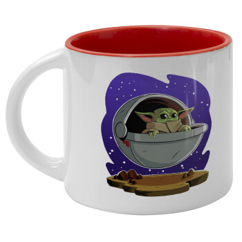 Baby Yoda mandalorian, Κούπα κεραμική 400ml Λευκή/Κόκκινη