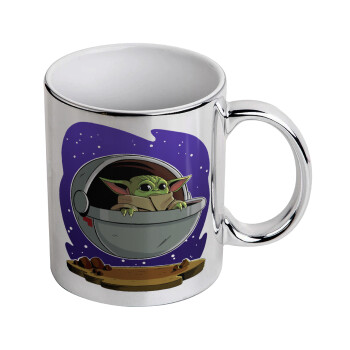 Baby Yoda mandalorian, Mug ceramic, silver mirror, 330ml