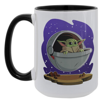 Baby Yoda mandalorian, Κούπα Mega 15oz, κεραμική Μαύρη, 450ml