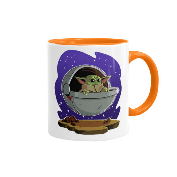 Baby Yoda mandalorian, Mug colored orange, ceramic, 330ml