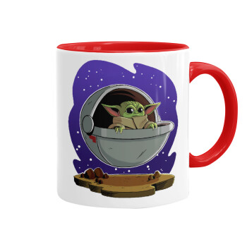 Baby Yoda mandalorian, Κούπα χρωματιστή κόκκινη, κεραμική, 330ml