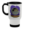Baby Yoda mandalorian, Stainless steel travel mug with lid, double wall (warm) white 450ml