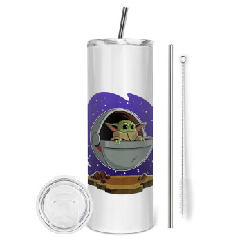 Baby Yoda mandalorian, Eco friendly stainless steel tumbler 600ml, with metal straw & cleaning brush