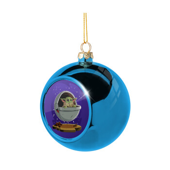 Baby Yoda mandalorian, Χριστουγεννιάτικη μπάλα δένδρου Μπλε 8cm