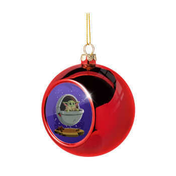 Baby Yoda mandalorian, Χριστουγεννιάτικη μπάλα δένδρου Κόκκινη 8cm