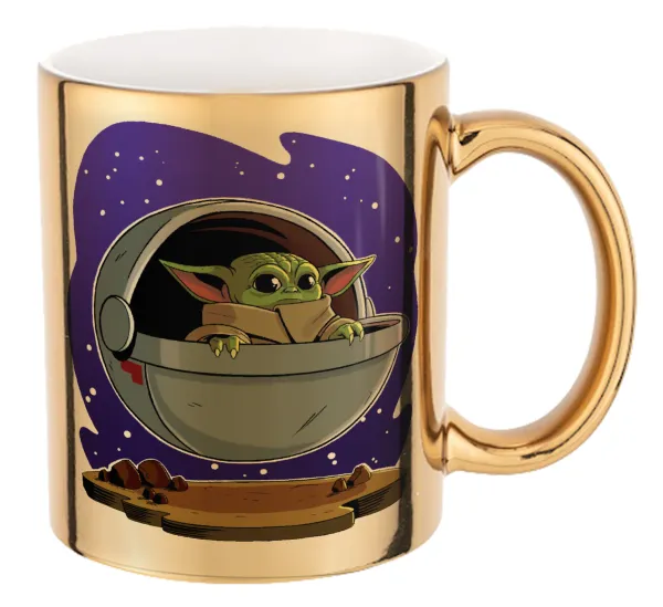 Baby Yoda mandalorian — Mug ceramic, gold mirror, 330ml