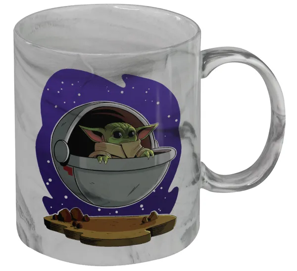 Baby Yoda mandalorian — Κούπα κεραμική, marble style (μάρμαρο), 330ml