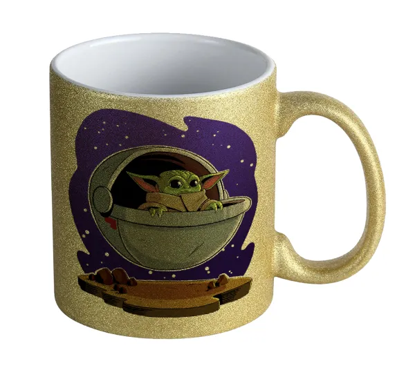 Baby Yoda mandalorian — Κούπα Χρυσή Glitter που γυαλίζει, κεραμική, 330ml