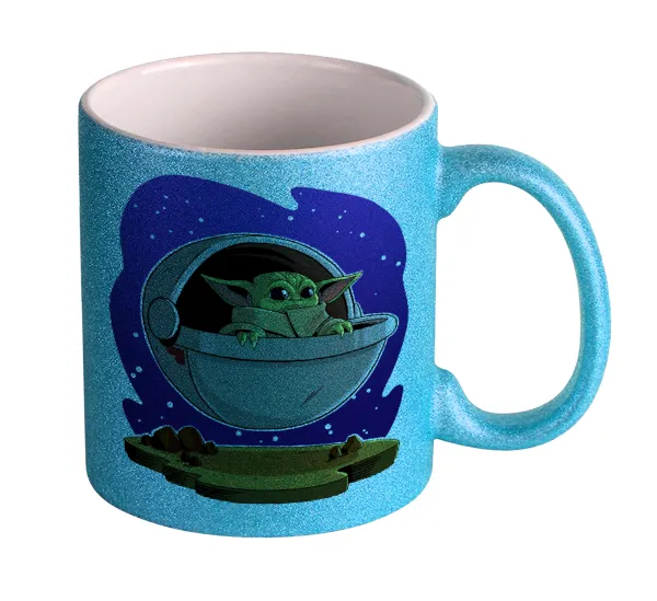 Baby Yoda mandalorian — Light blue glitter mug that sparkles, ceramic, 330ml