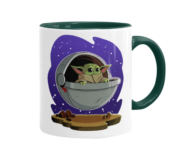 Baby Yoda mandalorian — Κούπα χρωματιστή πράσινη, κεραμική, 330ml