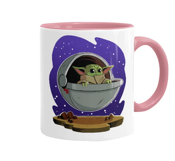 Baby Yoda mandalorian — Κούπα χρωματιστή ροζ, κεραμική, 330ml