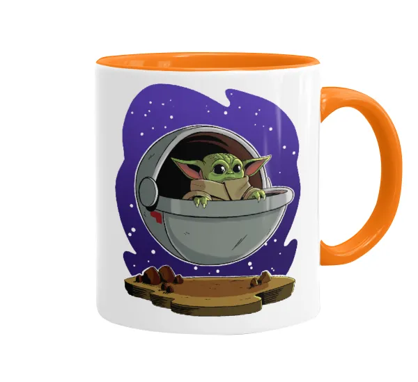 Baby Yoda mandalorian — Κούπα χρωματιστή πορτοκαλί, κεραμική, 330ml