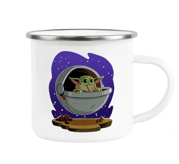 Baby Yoda mandalorian — Metallic enamel cup white 360ml